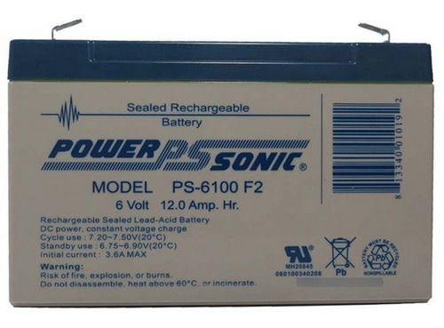 Bateria Recargable Powersonic Ps-6100 F2 6v 12ah Eqvt Np12-6