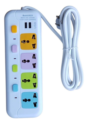 Enchufe Zapatilla Universal Entrada Usb Alargador Hogar Blanco