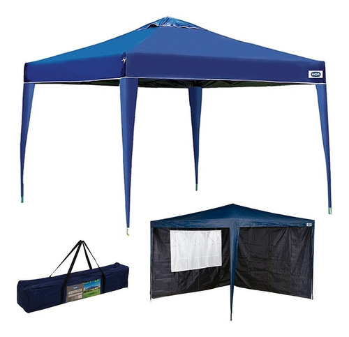 Tenda Gazebo X-flex 3x3 Metros Articulado 2 Paredes Azul Mor