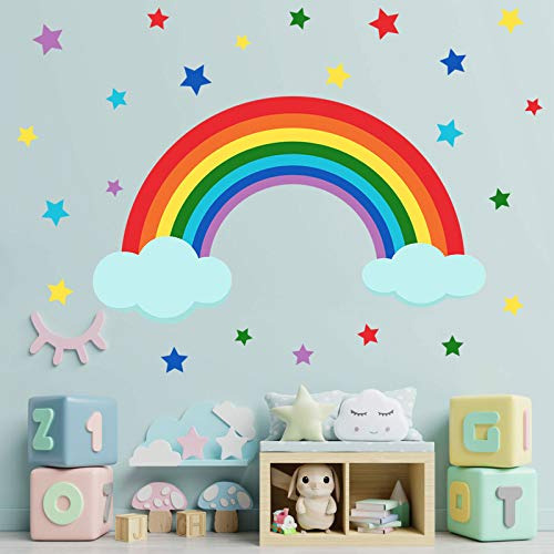 4 Sheets Colorful Rainbow And Clouds Stars Wall Decals,...