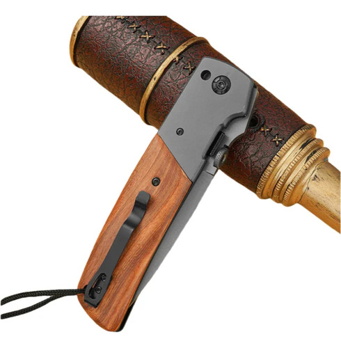 Cuchillo Navaja Premium Con Mango Madera Para Camping Caza