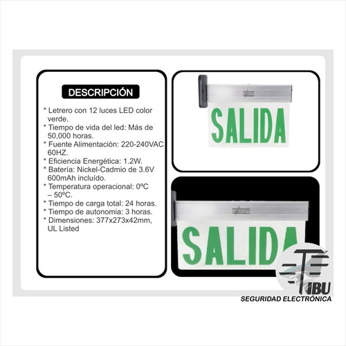 Letrero De Salida Led (ul): Ls12g-salida-bat