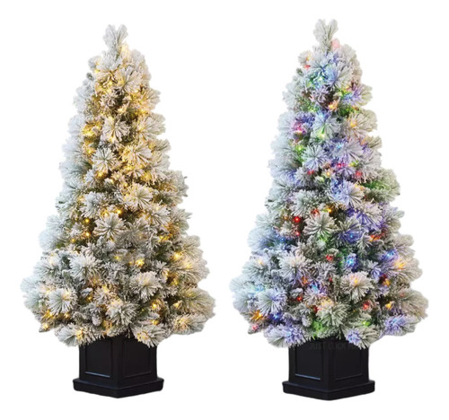 Arbol Navideño Nevado Preiluminado En Maceta (1.3m)