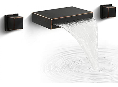 Grifo De Lavabo De Baño De Pared Con Cascada - Bronce Aceit.