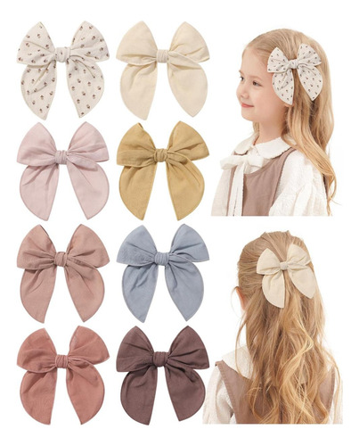 Doboi 8pcs Baby Girl Clips Fable Bows Bows Bows Algody Linen