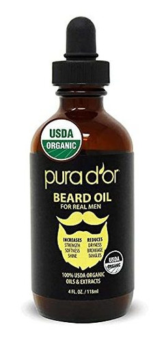 Pura D`or Aceite Para Barba (4 Onzas/4.0 fl Oz) Usda Orgánic