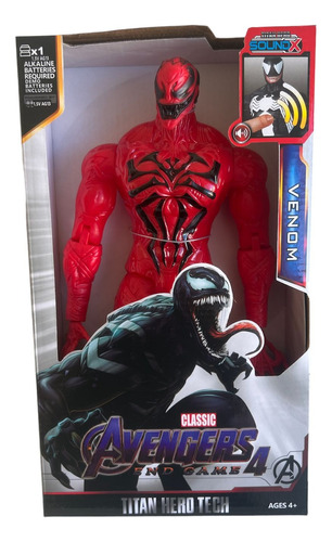 Muñeco Avenger Venom Carnage Rojo 30cm Luz Y Sonido