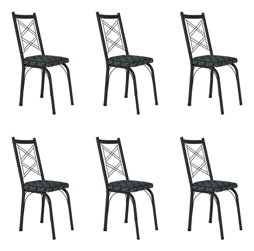 Kit 6 Cadeiras Cozinha Delaware Estampado Mosaico Ferro Pret