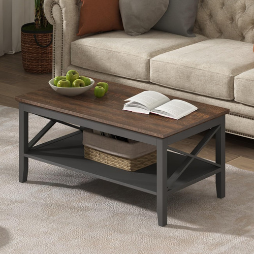 Mesa De Centro De Madera Con Patas Gruesas Y Almacenaje Oxfo