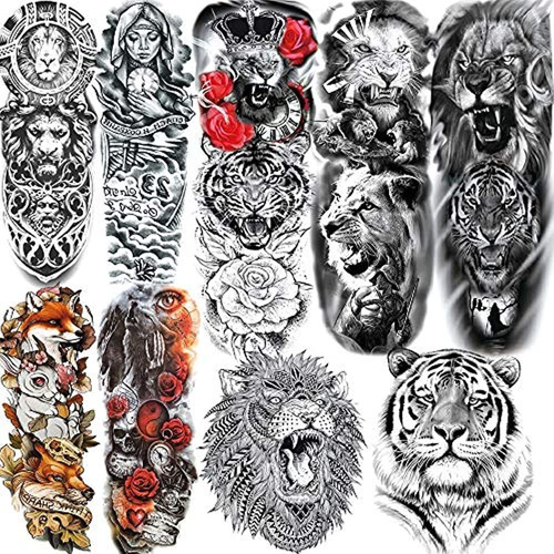 9 Hojas Alisa Cool Large Tiger Face Full Arm Tatuaje Tempora