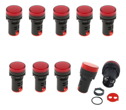 10 Piezas Foco Piloto Led Rojo 110v 22mm Tablero Industrial