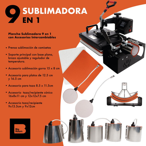 Plancha Sublimacion Combo 9 En 1 Prensa Trasferencia Calor N