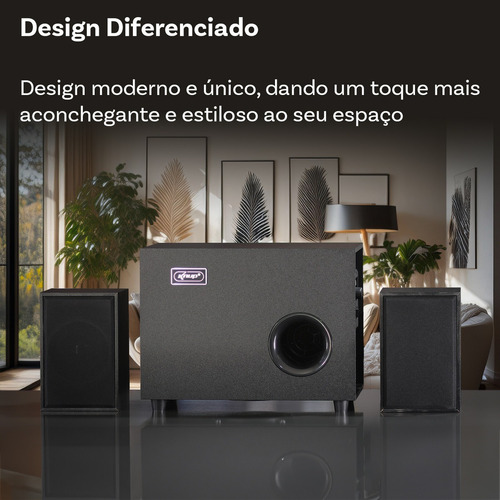 Home Theater Caixa De Som Para Tv Smart Pc Com Subwoofer 2.1 Preto