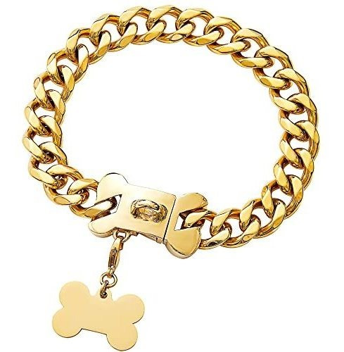 Tobetrendy Gold Dog Chain Collar De Cadena De Metal 549hg