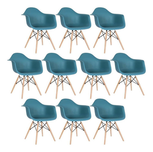 10 X Cadeiras Charles Eames Wood Daw Com Braços Cores Estrutura da cadeira Turquesa