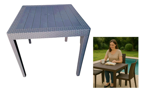 Mesa Jantar Rattan Quadrada Resistente Area Interna/externa Cor Cinza