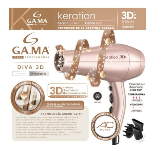 Secador de pelo GA.MA Italy 3D Therapy Diva 3D Keration rosa 220V - 240V