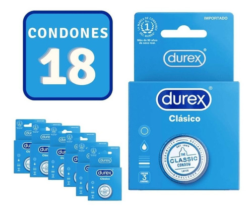 Condones Durex Clásico 6 Cajas, 18 Unidades