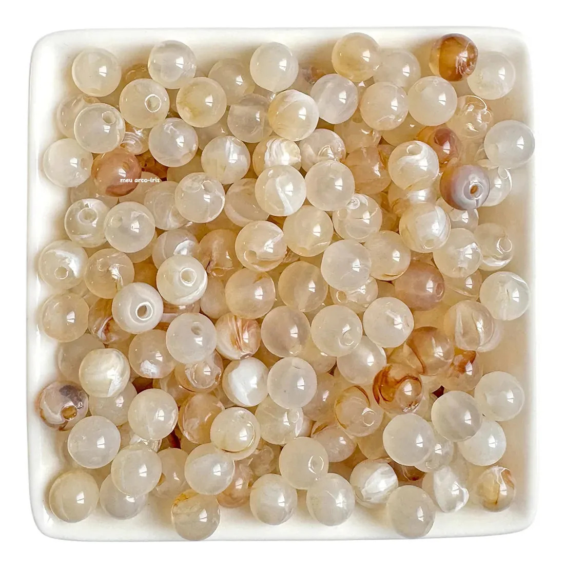 Miçanga Acrílica Marmorizada 8mm Bijuteria Acessório 140 Pçs Creme 8 Mm