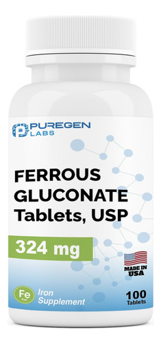 Puregen Labs Gluconato Ferroso 324 Mg [alta Potencia] Suplem