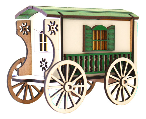 18 Carroças Cigana Mdf Branco E Verde Com Iluminação