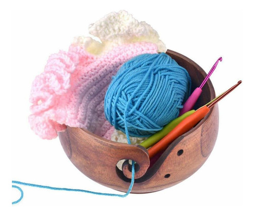 2 Cuencos De Lana De Madera, 6 X 3, Titular Tejer Crochet De Color Fix