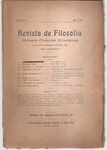 Revista De Filosofia Jose Ingenieros Julio 1921