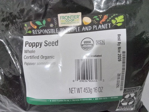 Semente Papoula Orgânica - Poppy Seed - 453gr - Frontier