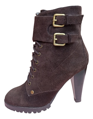 Botin Loft Con Taco Y Cordones Cuero Gamuza Talla 36.5 - 37