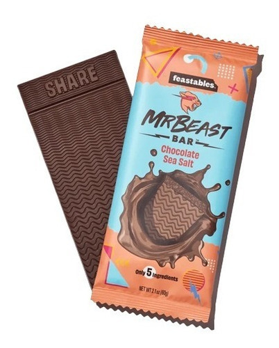 MrBeast Feastables  chocolate con leche, sea salt, original, almendra con sin agregado envoltura 60 g