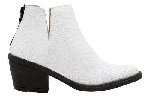 Botinetas Zapato Texana Mujer Taco Cuero Vacuno Blanco Fiama