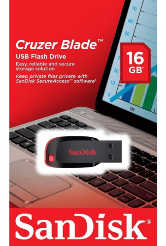 Imagen 3 de 3 de Pendrive Sandisk 16gb Cruzer Blade Usb 2.0 Negro Pen Drive