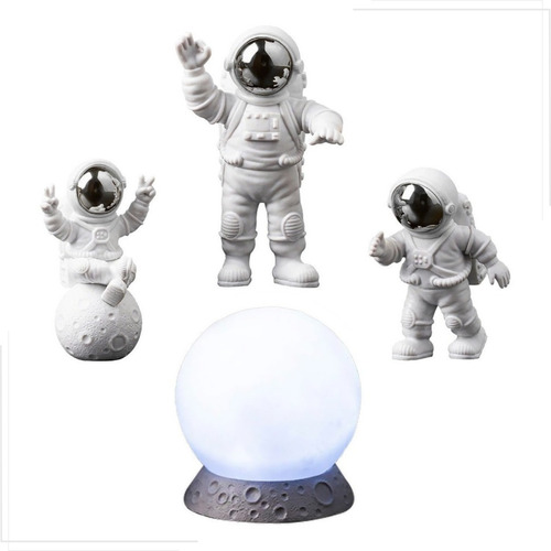 Estátua Astronauta Miniatura Resina Luminária Lua Decoração