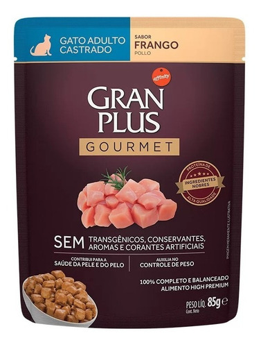 10 Unidades - Granplus Sachê Gourmet Frango Gatos Castrados 