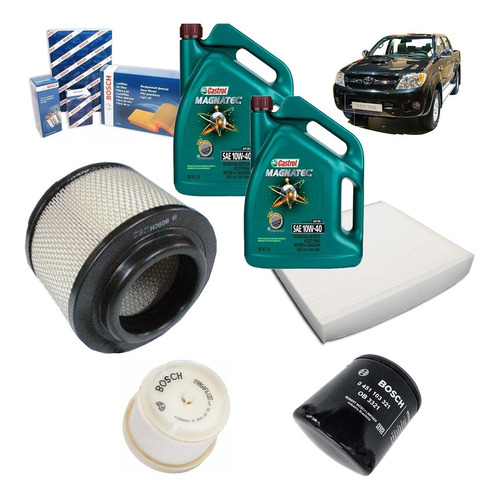 Kit Filtros Bosch Toyota Hilux 2.5 3.0 D4d Castrol 10w40 8lt