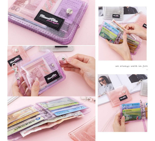 Billetera De Mujer Transparente Wallet Chica Pvc Con Correa Diseño De La Tela Purpurina