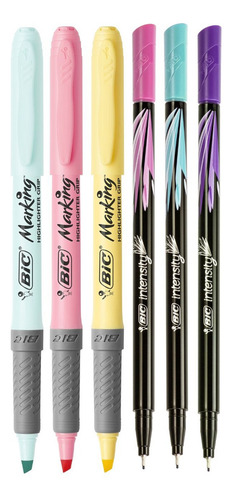 Kit Tons Pastel Bic Resaltadores + Microfibras X6 Marcadores Microfibras Arte Dibujo Lettering Journaling