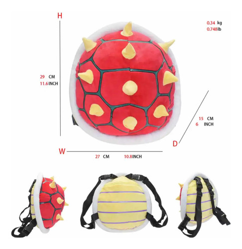 Mochila Diseño Caparazón Felpa Super Roja Tortuga