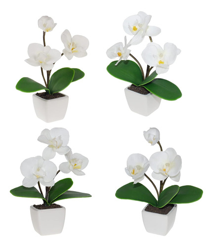 4 Paquetes De Orquídeas Blancas Macetas Mini Artificia...