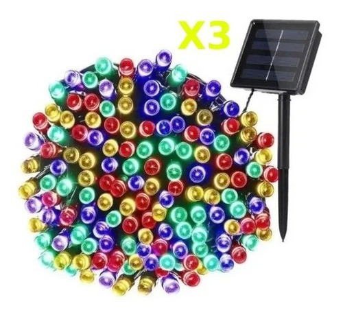 Pack X3 Luces Solares Navidad Guirnalda 10 Metros 100 Led