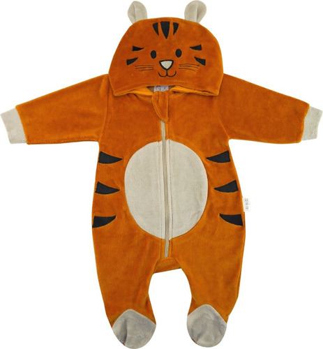 Macacão Bebê Plush Capuz Tigre Orelhas Fantasia Menino Roupa