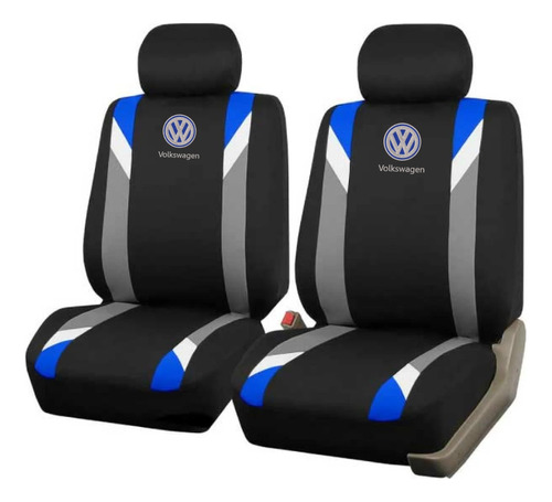 Cubreasiento Funda Tela Negro Azul Volkswagen Logo Bordado