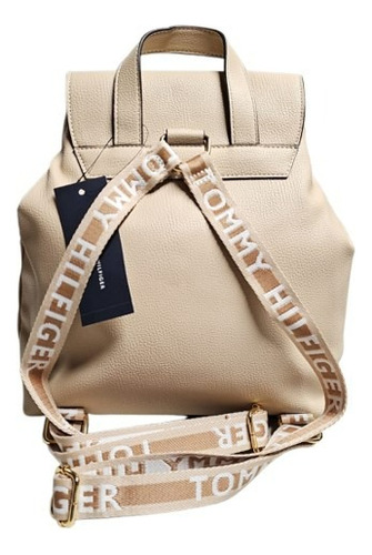 Mochila Backpack Tommy Hilfiger Mujer 69j8539 Color Beige Diseño De La Tela Lisa