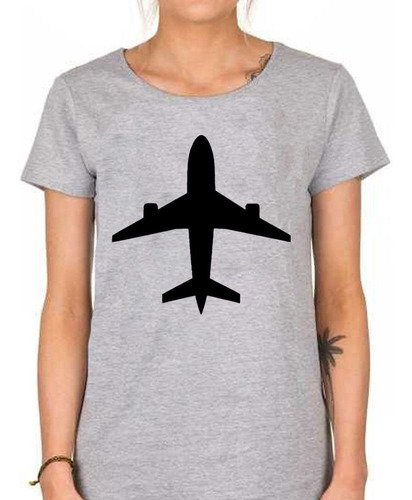 Remera De Mujer Avion Plane Figura Vector Negro Viaje