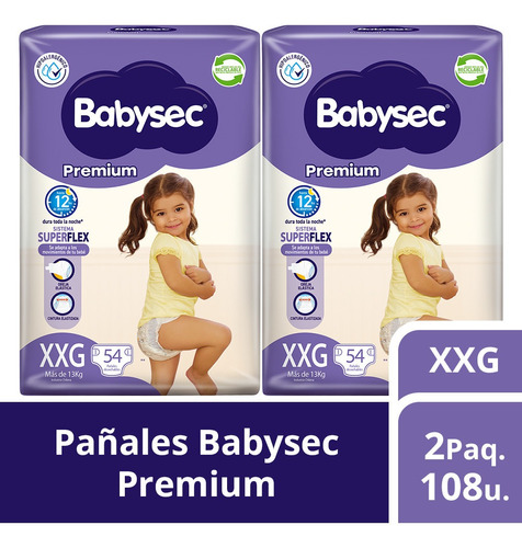 2 Paquetes De Pañales De Bebé Babysec Premium 108 Un Xxg