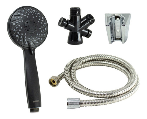 3 modos color negro Kit de ducha y manguera de acero inoxidable 