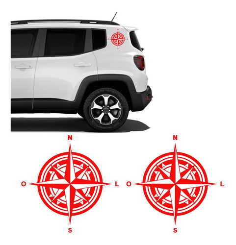 Kit Adesivos Jeep Renegade Bússola Rosa Dos Ventos Lateral Cor Vermelho