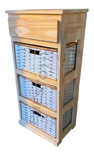 Organizador de pino con cajones de mimbre sales