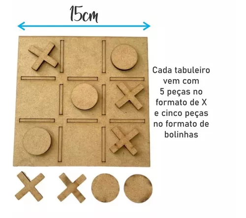 Mini Tabuleiro Infantil Jogo da Velha 10 cm MDF Cru - Laser Decor Corte e  Gravação Laser