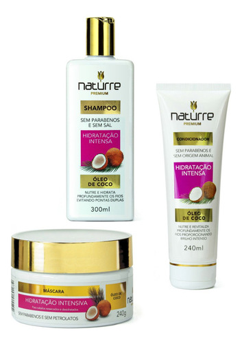 Kit Óleo De Coco 3 Naturrê Shampoo Condicionador E Máscara